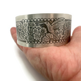 Sterling Silver Embossed Hummingbird Floral Bracelet