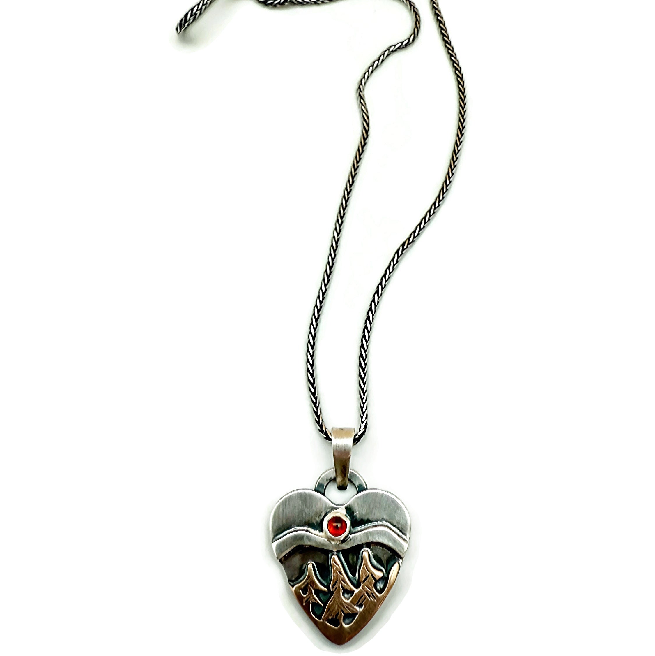 Sunrise Pines Alpine Heart - Sterling Silver and Bronze and Garnet