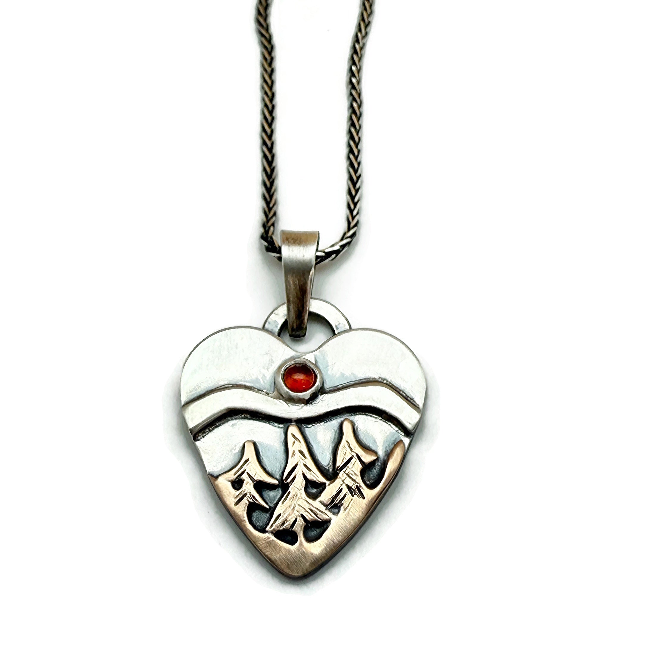 Sunrise Pines Alpine Heart - Sterling Silver and Bronze and Garnet
