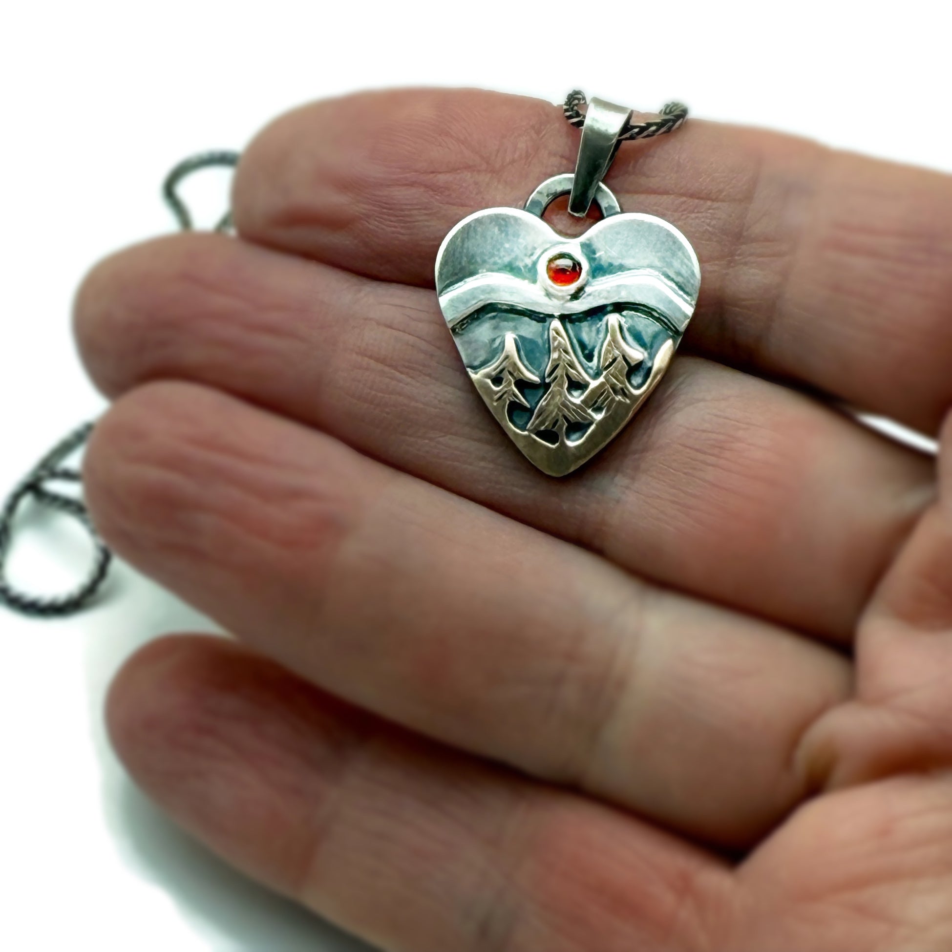 Sunrise Pines Alpine Heart - Sterling Silver and Bronze and Garnet