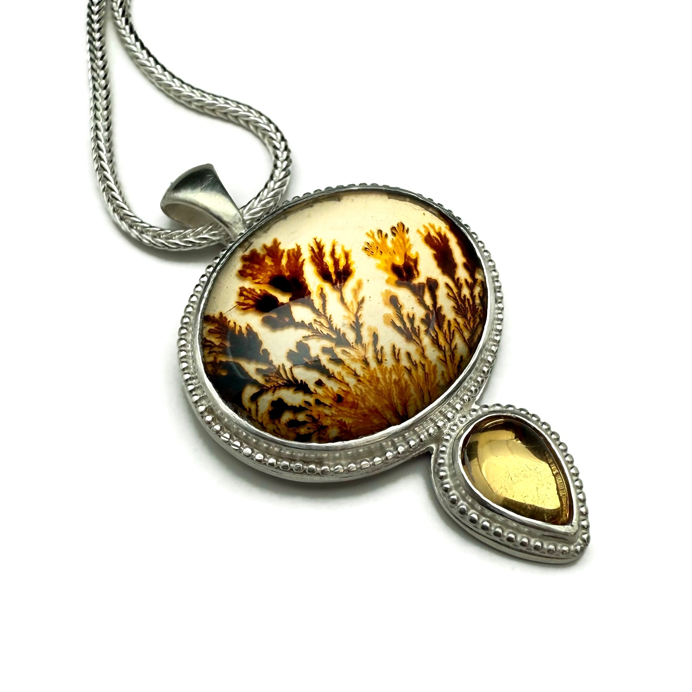 Dendritic Agate and Yellow Citrine Necklace