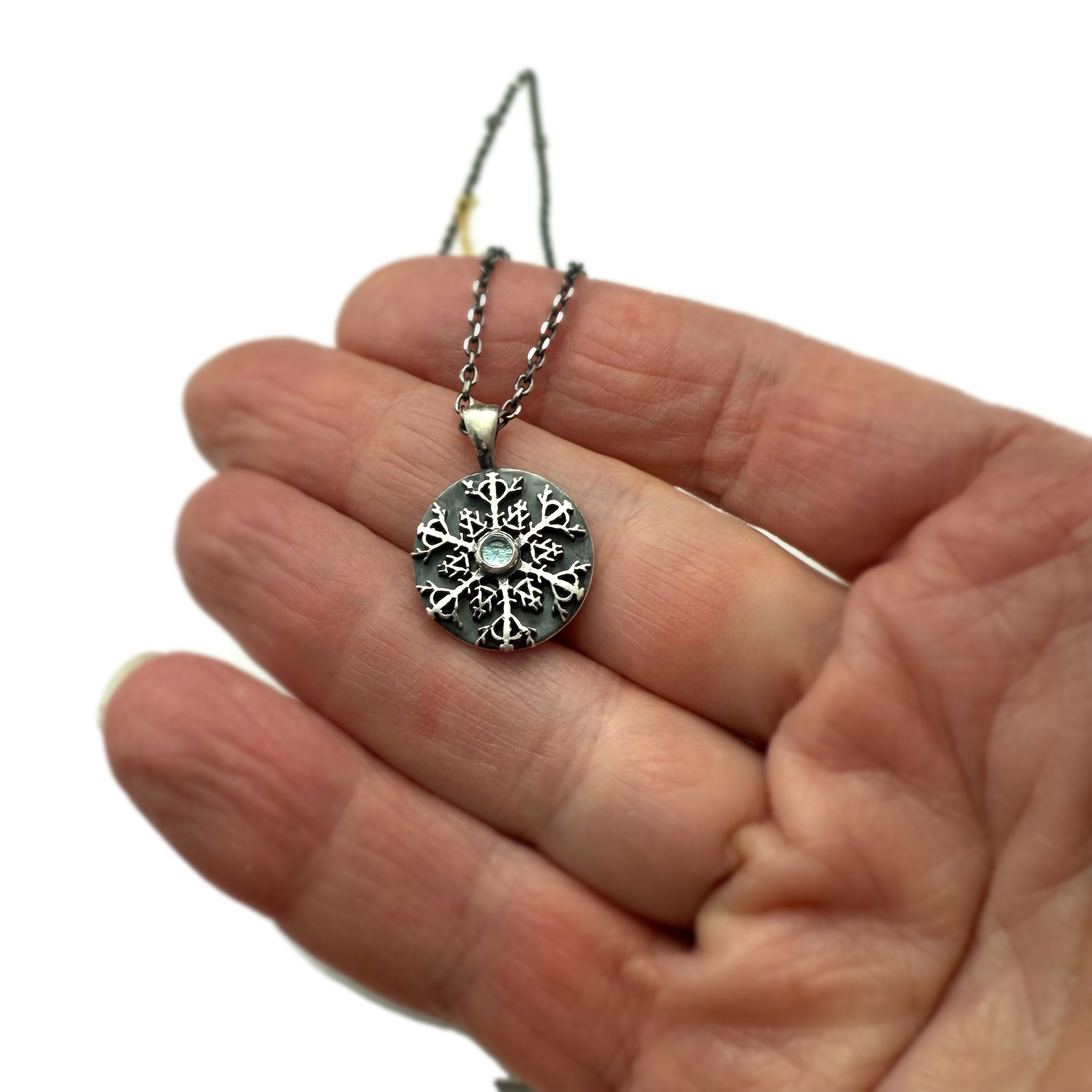 Snowflake Necklace - Sterling Silver and Swiss Blue Topaz