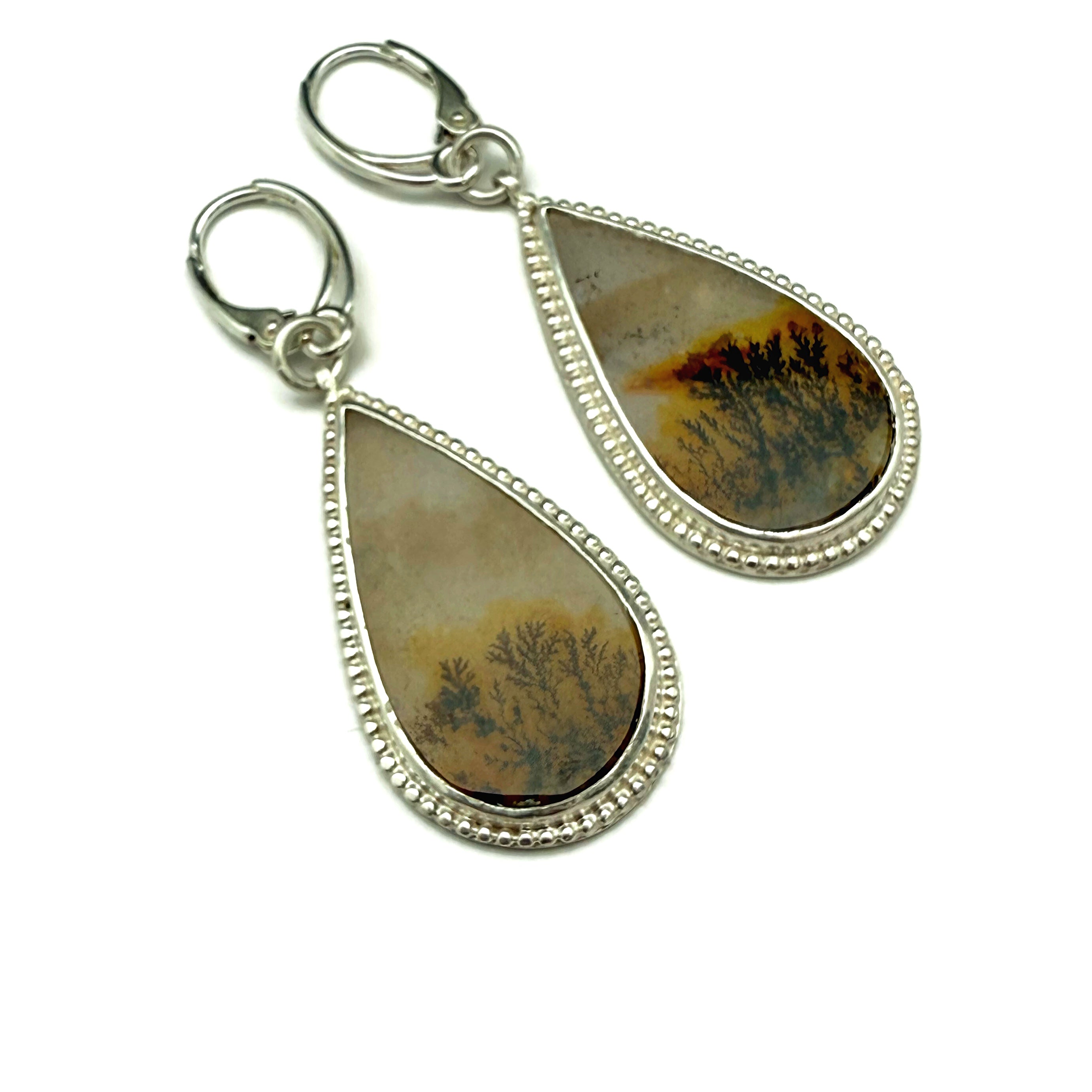 Dendritic Agate Teardrop Earrings Fine Silver and Sterling Silver