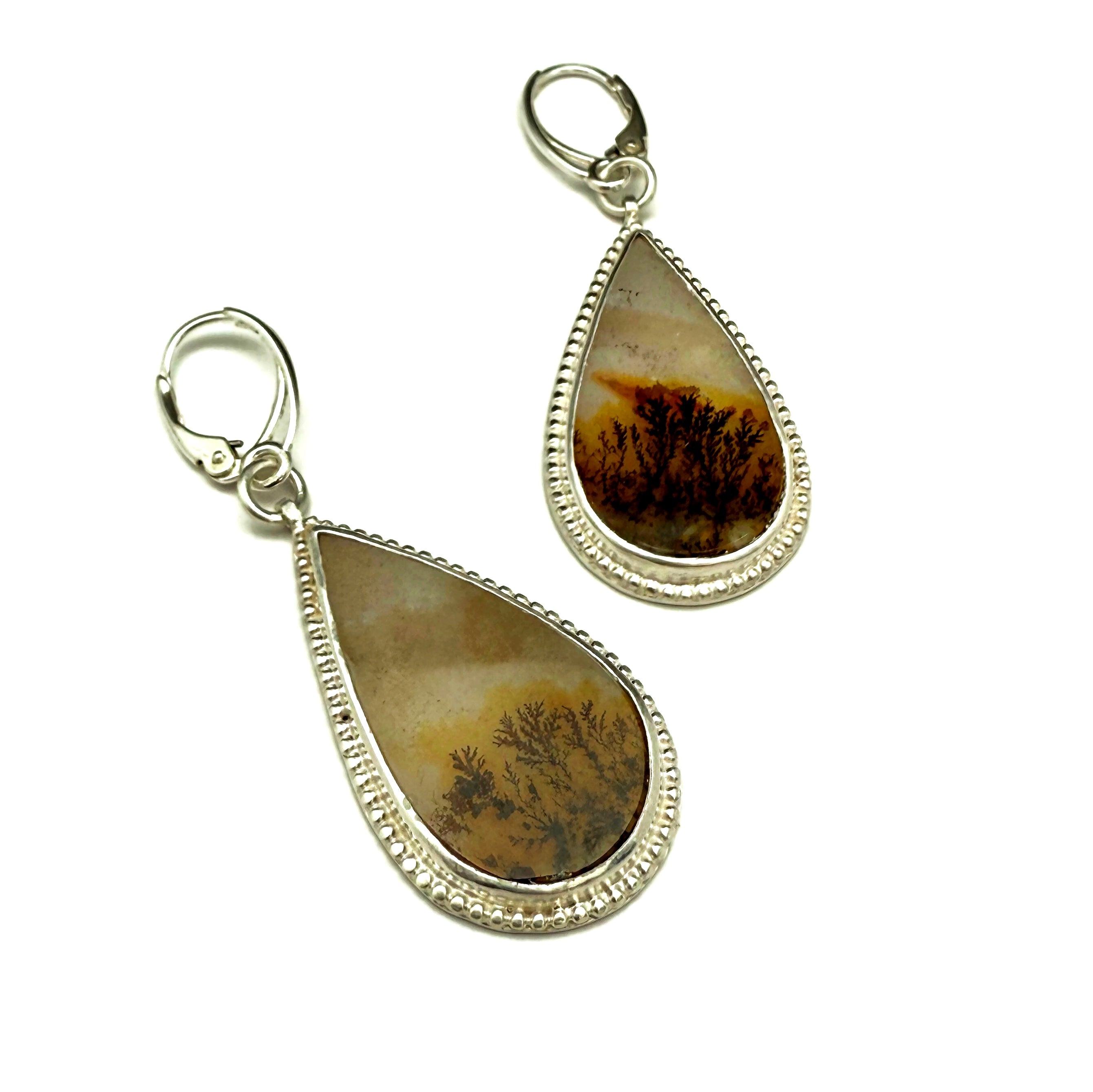 Dendritic Agate Teardrop Earrings Fine Silver and Sterling Silver