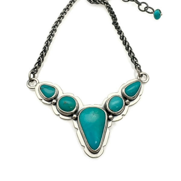 Royston Turquoise Bib Style Statement Necklace with 5 Royston Turquoise Stones