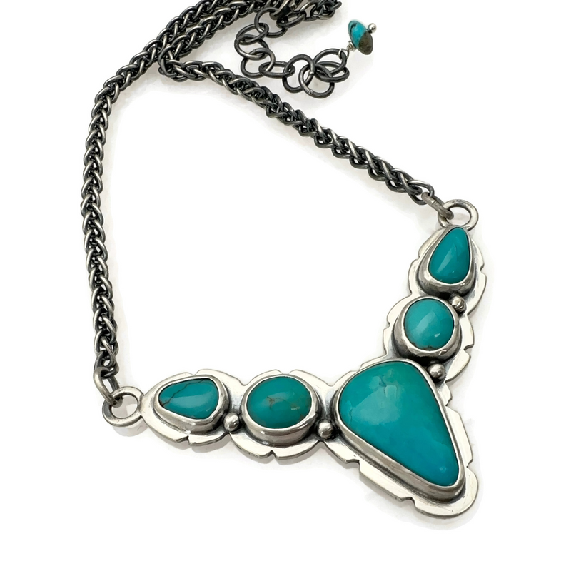 Royston Turquoise Bib Style Statement Necklace with 5 Royston Turquoise Stones