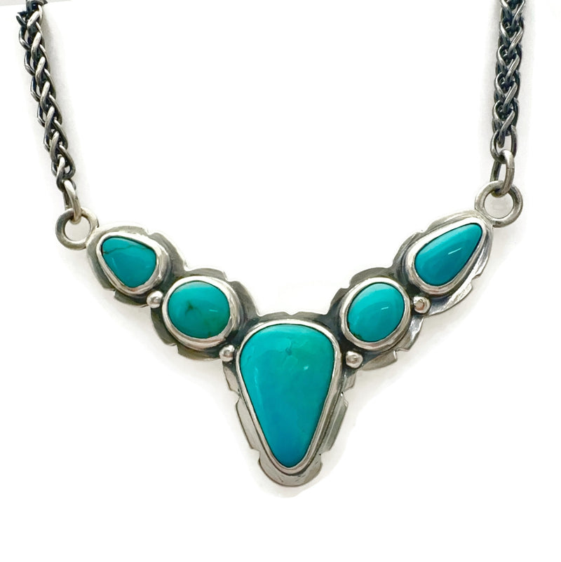 Royston Turquoise Bib Style Statement Necklace with 5 Royston Turquoise Stones