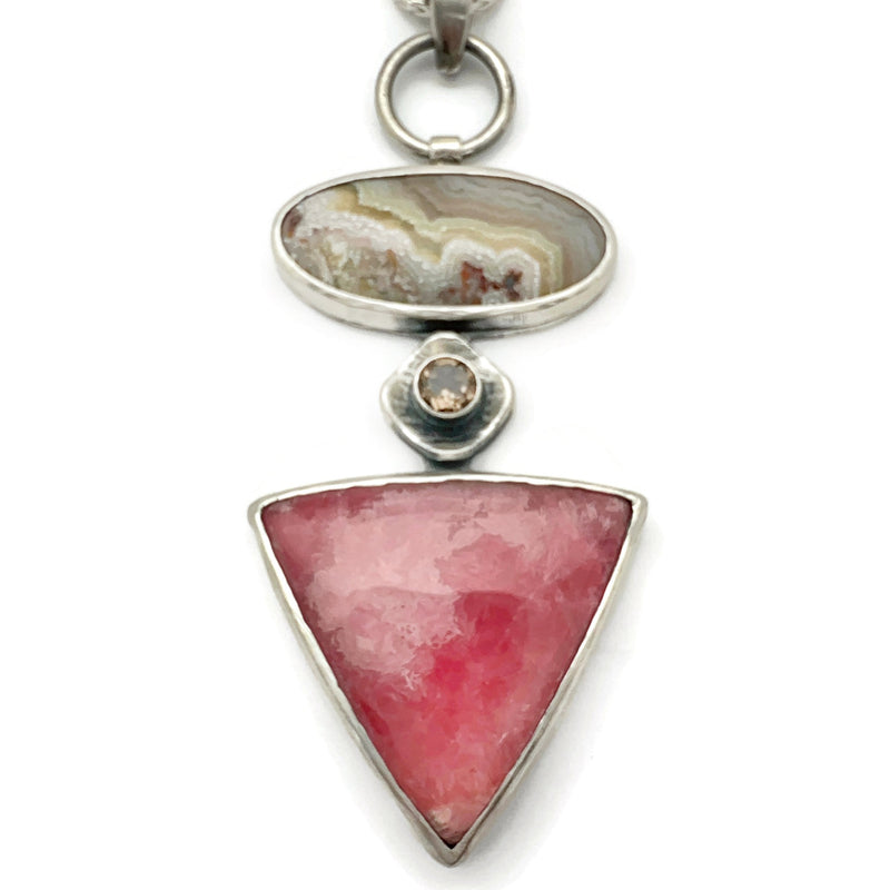 rhodochrosite jessite agate and smoky quartz statement necklace