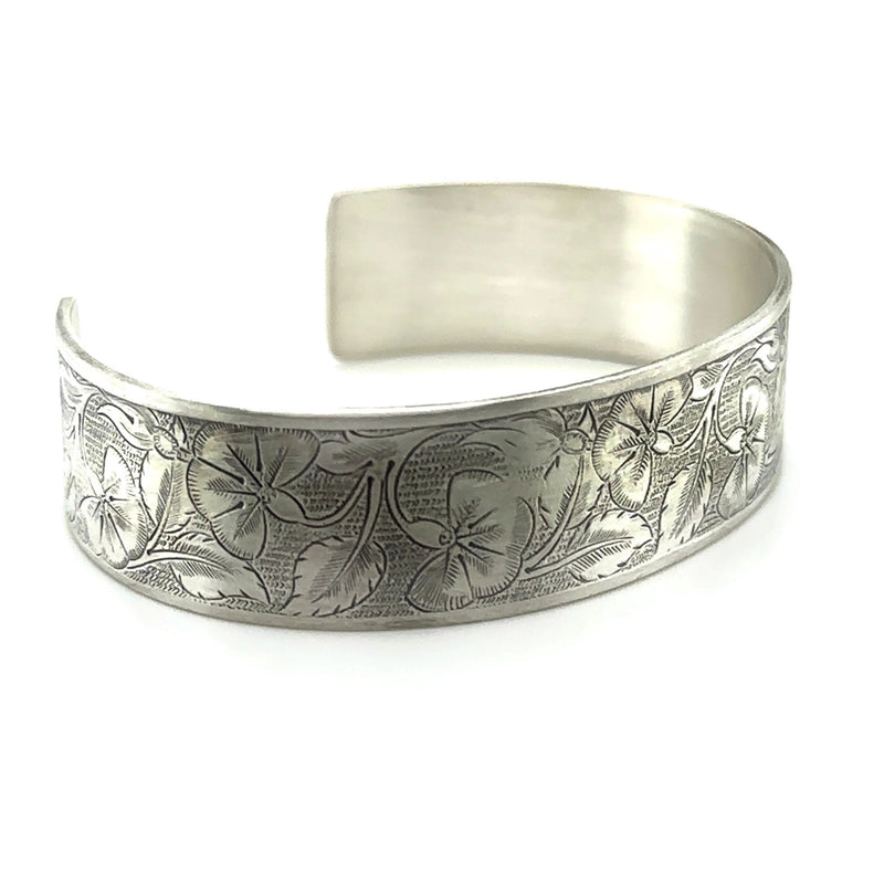 Sterling Silver Botanical Embossed Cuff Bracelet