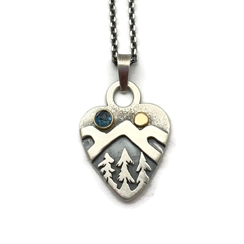 Alpine Heart in Sterling Silver, 14k Gold with Montana Sapphire