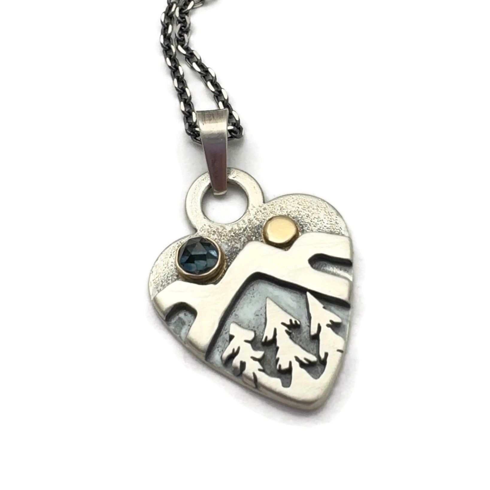 Alpine Heart in Sterling Silver, 14k Gold with Montana Sapphire