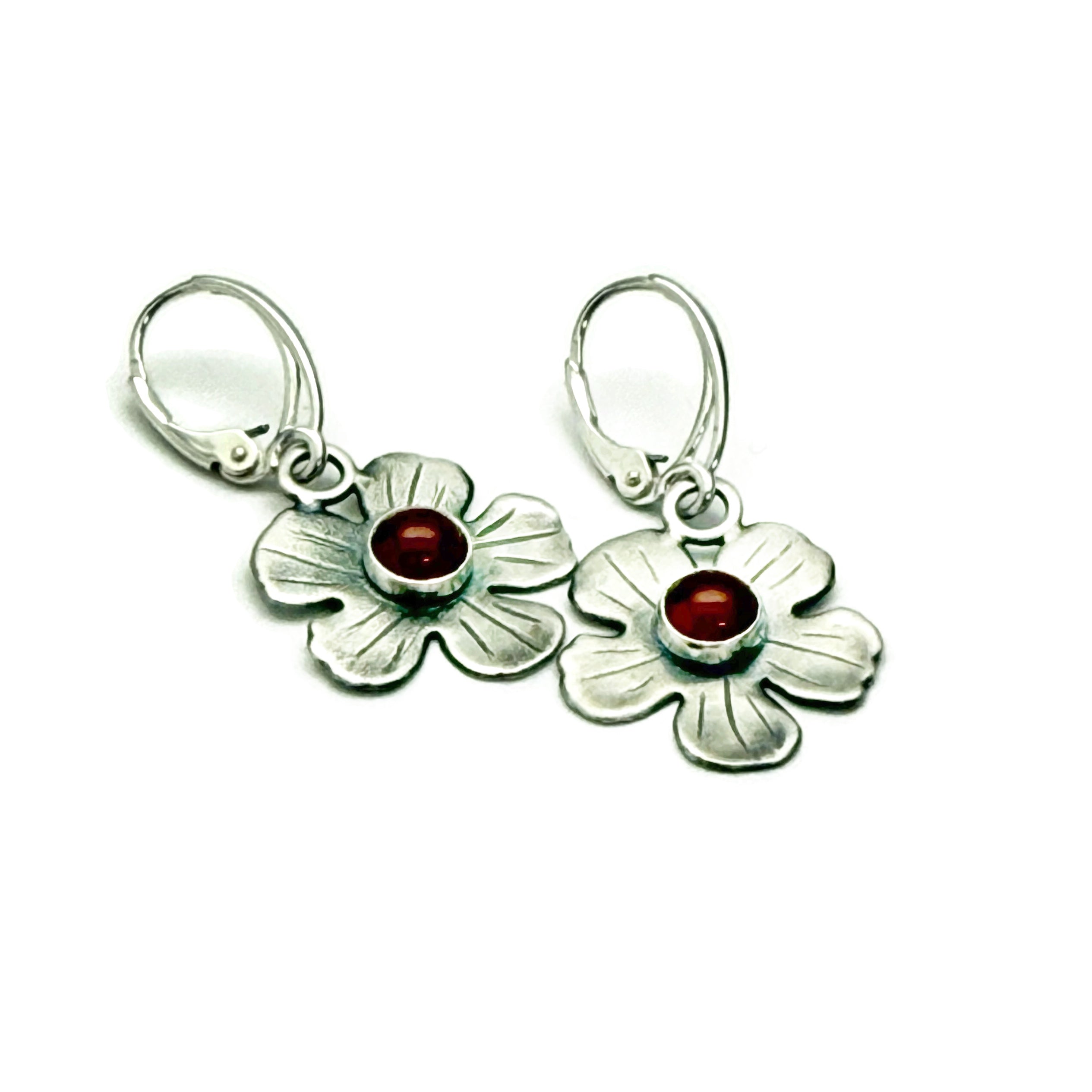 Sterling Silver and Carnelian Floral Earrings