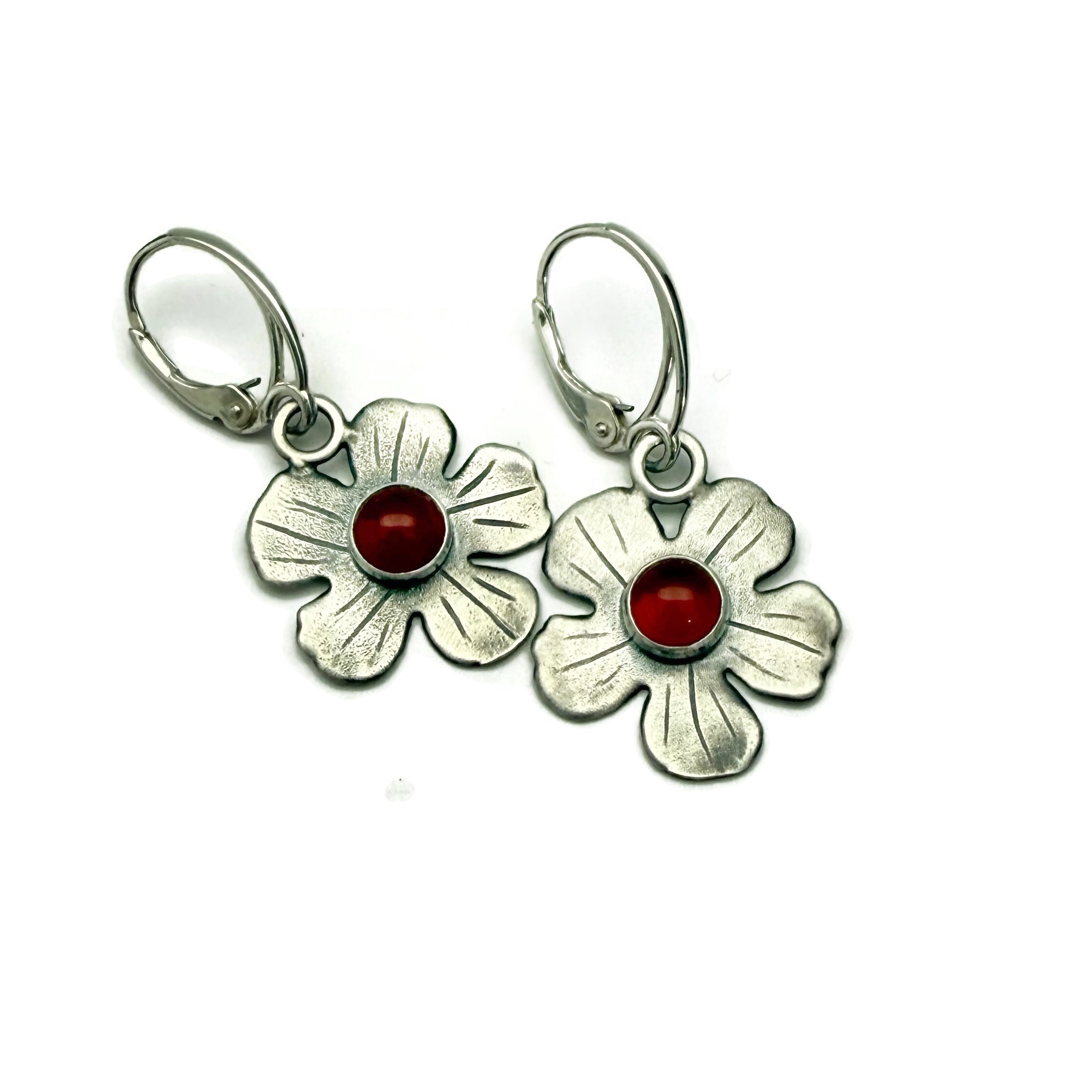 Sterling Silver and Carnelian Floral Earrings