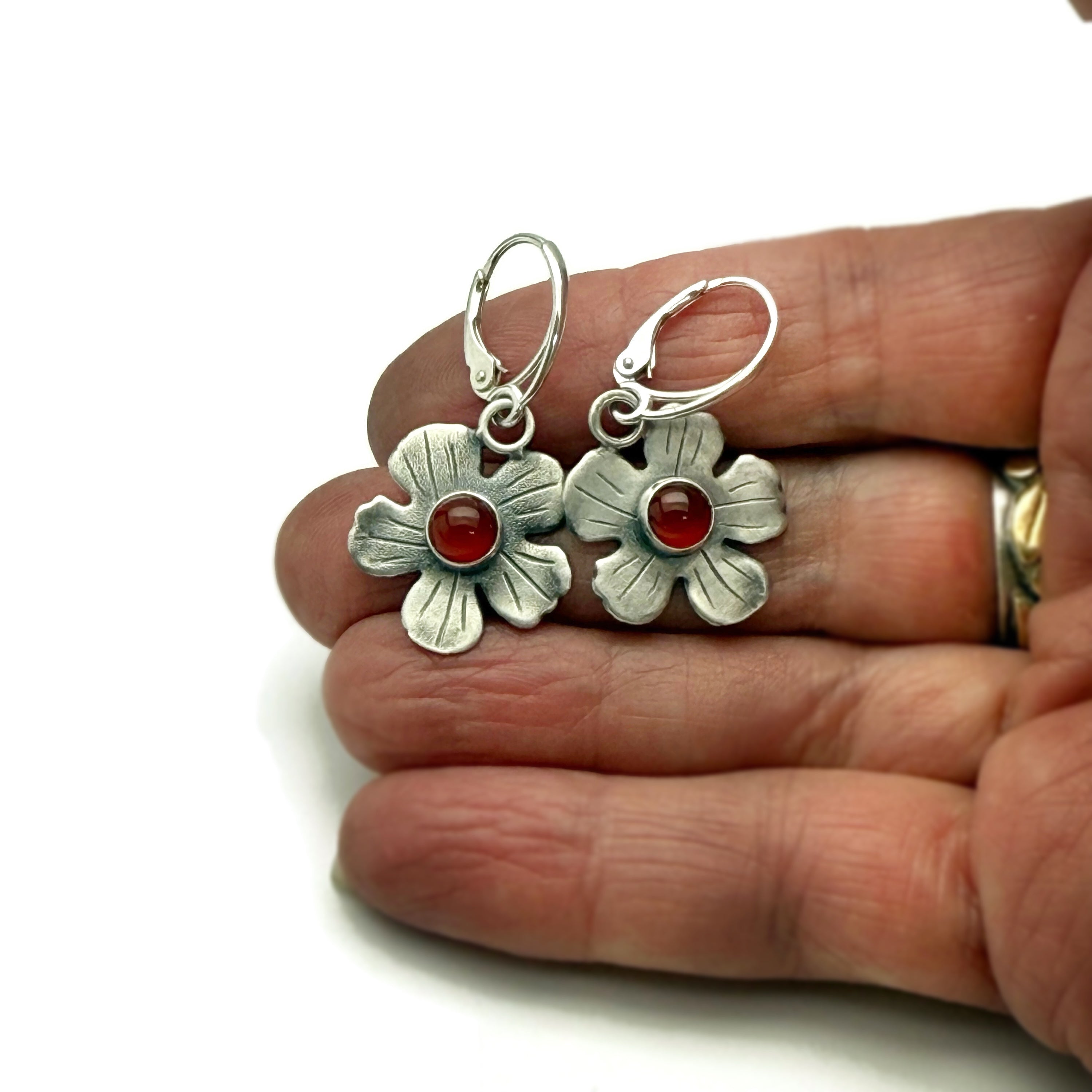 Sterling Silver and Carnelian Floral Earrings