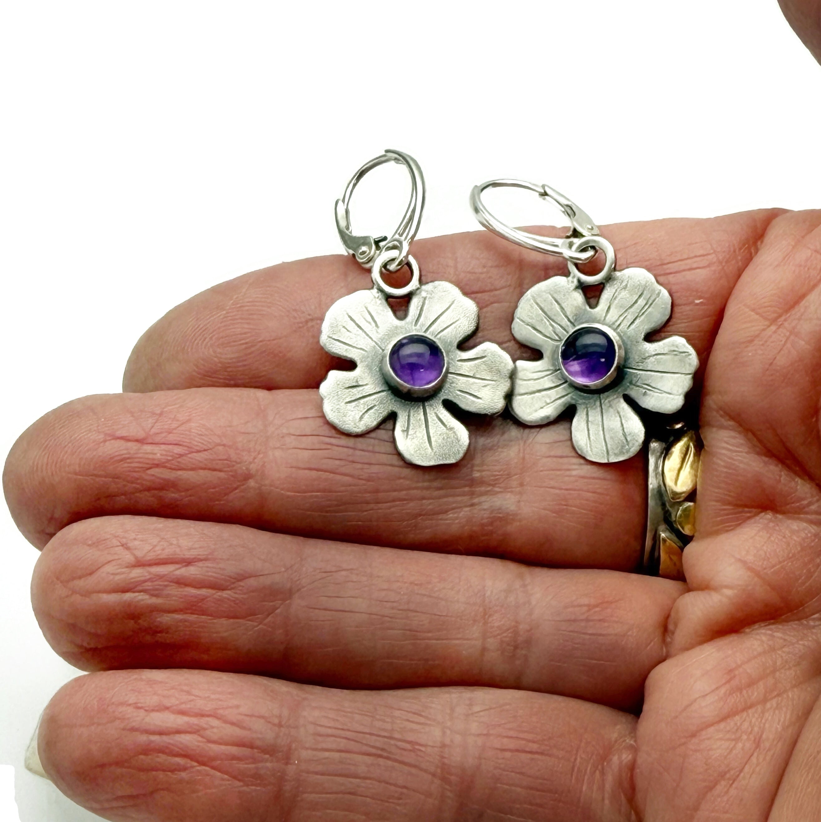 Sterling Silver and Amethyst Floral Earrings