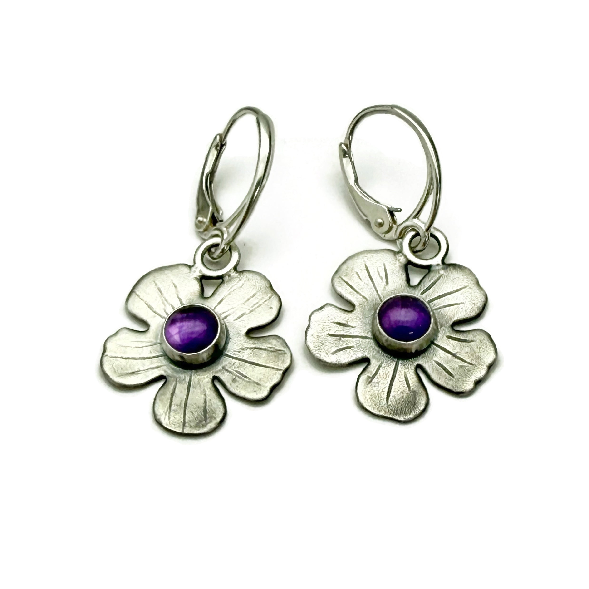 Sterling Silver and Amethyst Floral Earrings