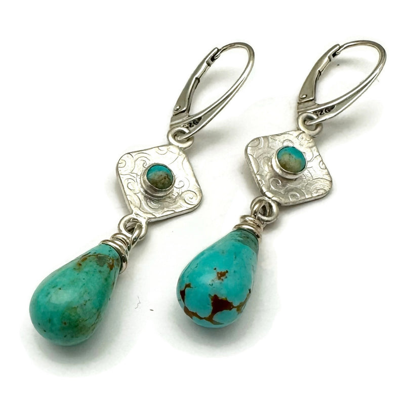 Kingman Turquoise and Sterling Silver Drop Earrings