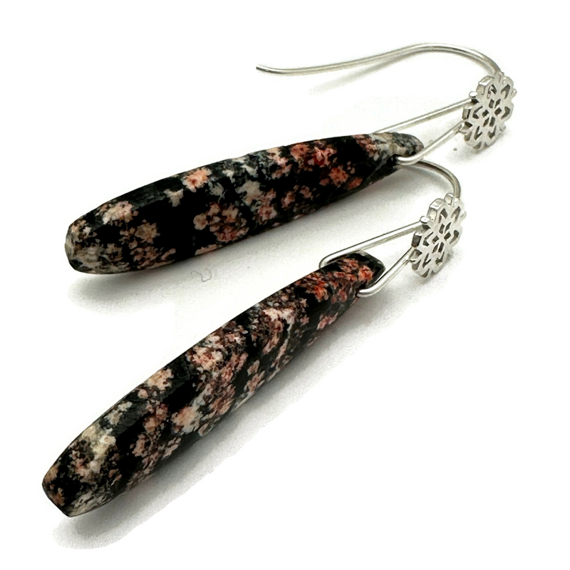 Red Snowflake Obsidian Teardrop Earrings