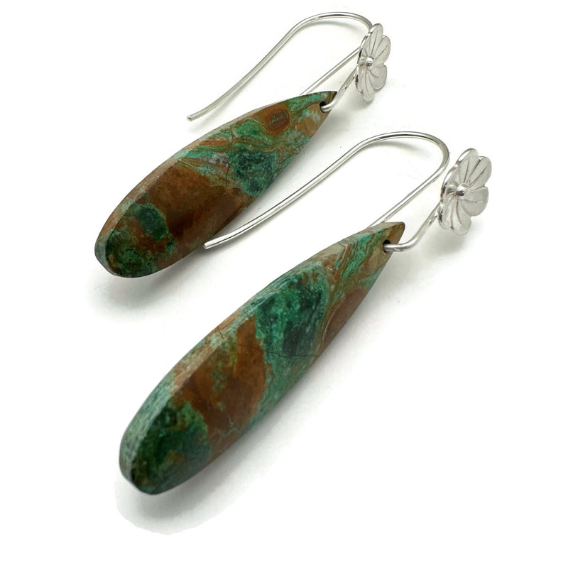 Chrysocolla and Sterling Silver Long Teardrop Earrings