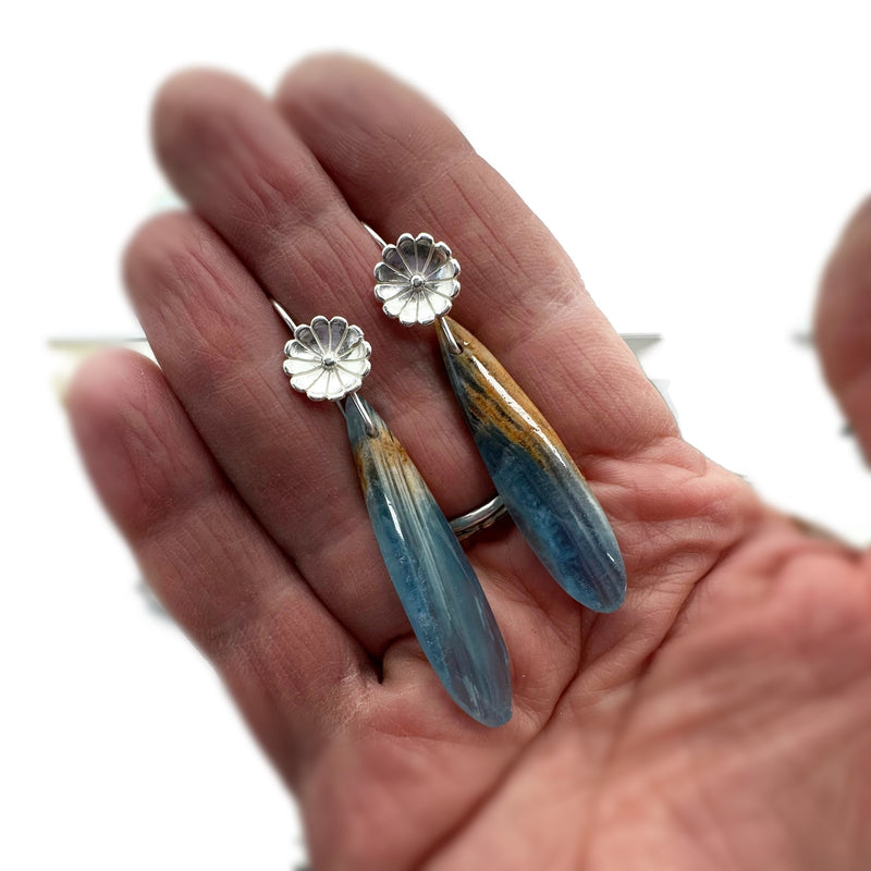 Leumurian Aquatine Blue Calcite and Sterling Silver Earrings