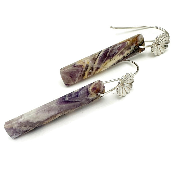 Purple Fluorite and Sterling Silver Long Rectangle Earrings