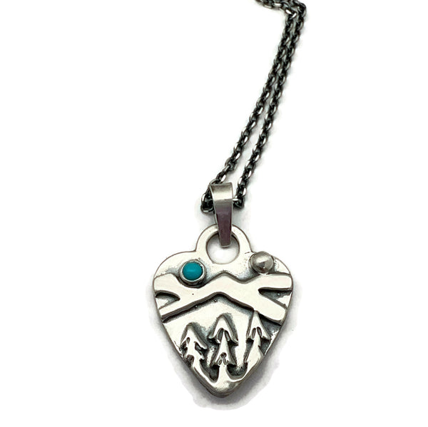 Sterling Silver Alpine Heart with Sleeping Beauty Turquoise Gemstone