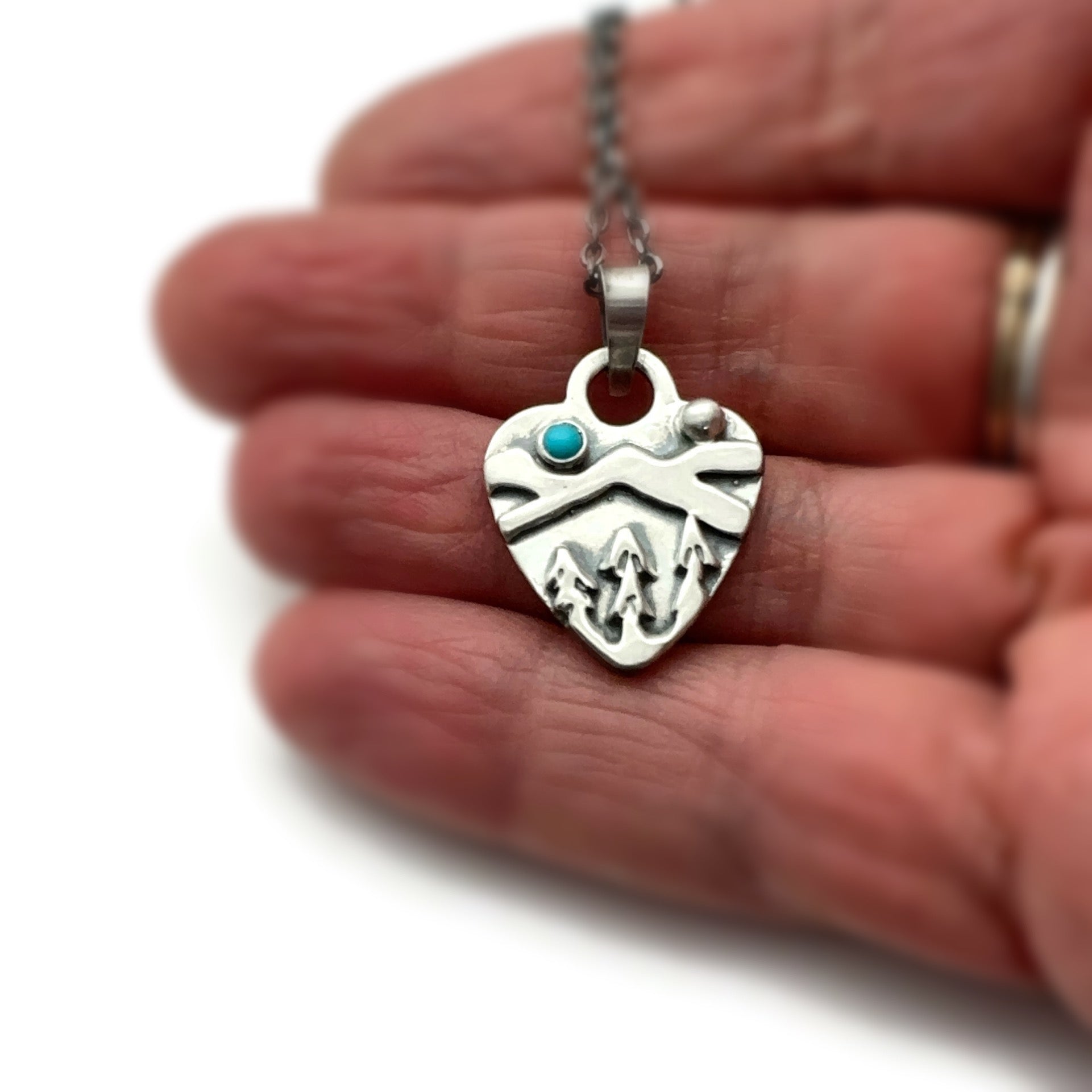 Sterling Silver Alpine Heart with Sleeping Beauty Turquoise Gemstone