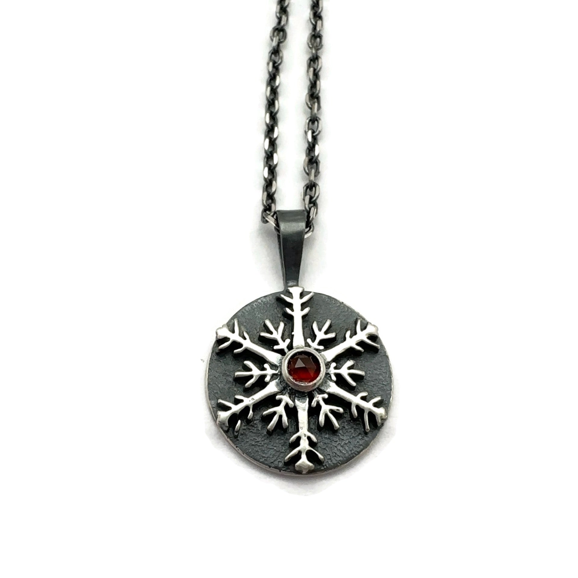 Sterling Silver with Garnet Snowflake Necklace