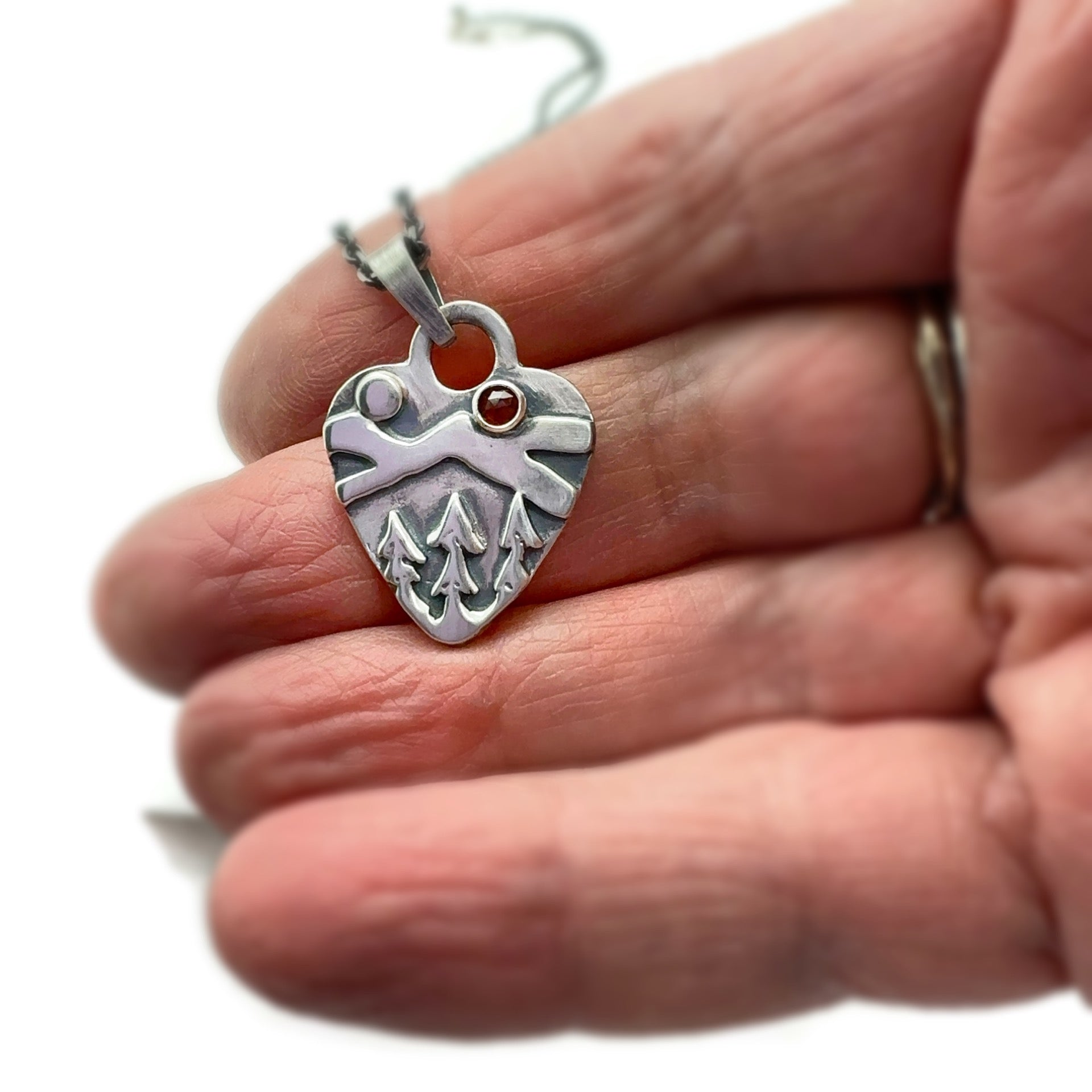 Sterling Silver Alpine Heart with Garnet  Gemstone