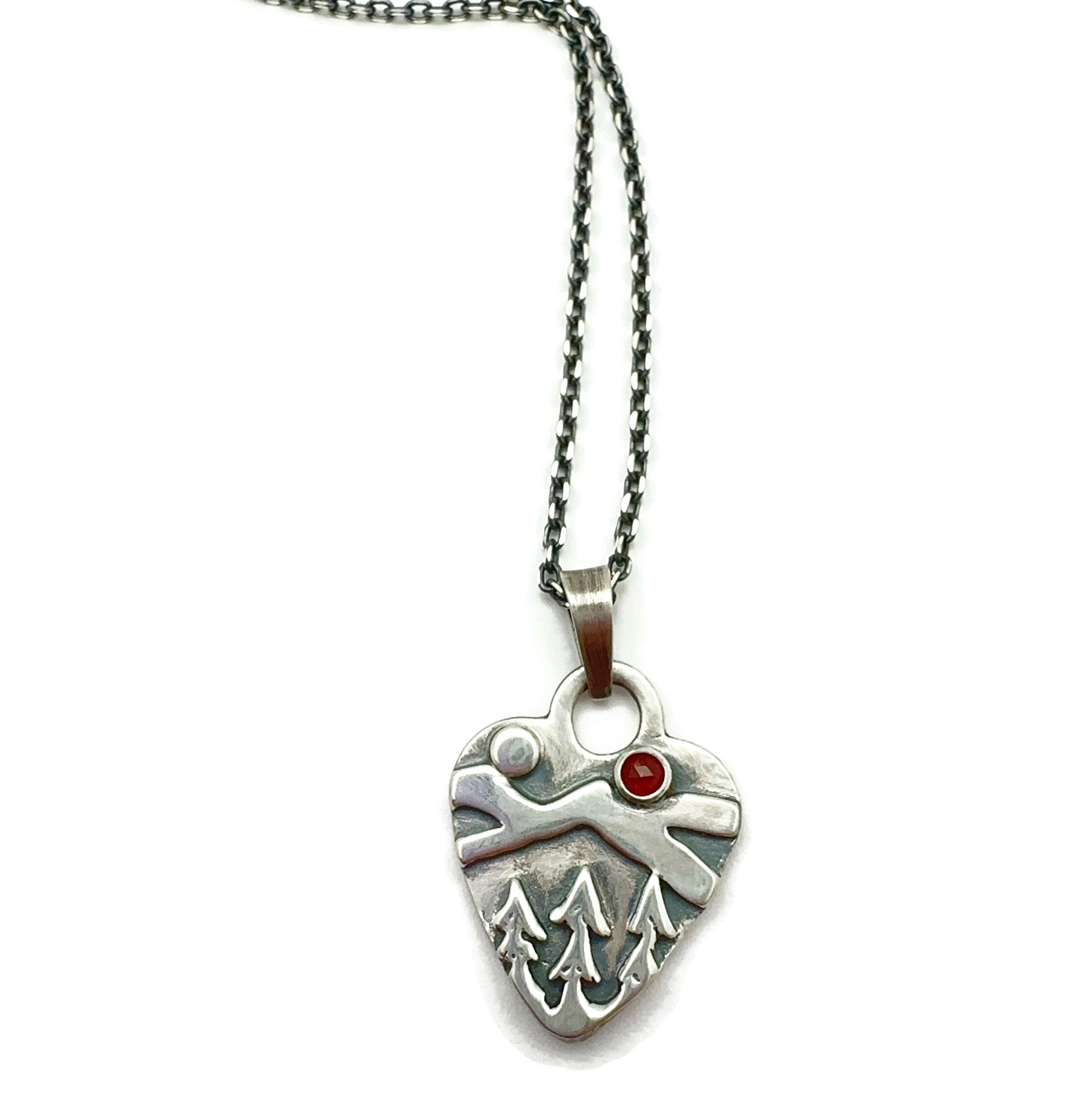 Sterling Silver Alpine Heart with Garnet  Gemstone