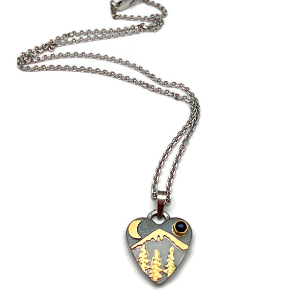 Alpine Heart Sterling Silver, 18K Gold, Blue Sapphire, Jewelry Inspired by Nature by Artisan Cathy Enright