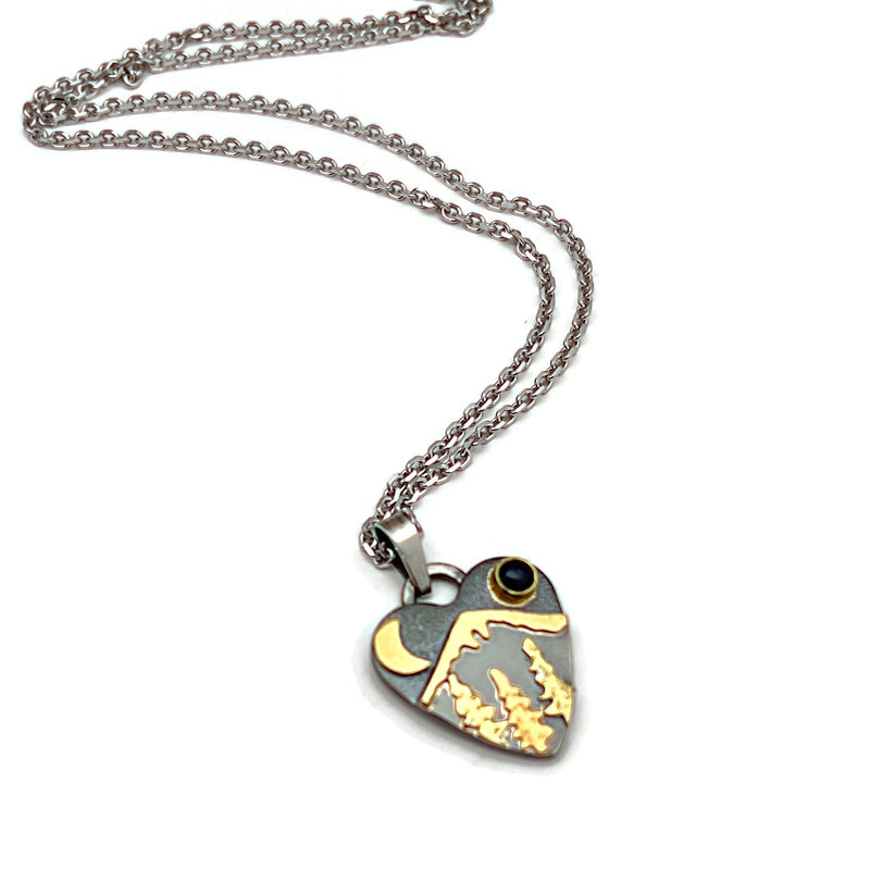 Alpine Heart Sterling Silver, 18K Gold, Blue Sapphire, Jewelry Inspired by Nature by Artisan Cathy Enright