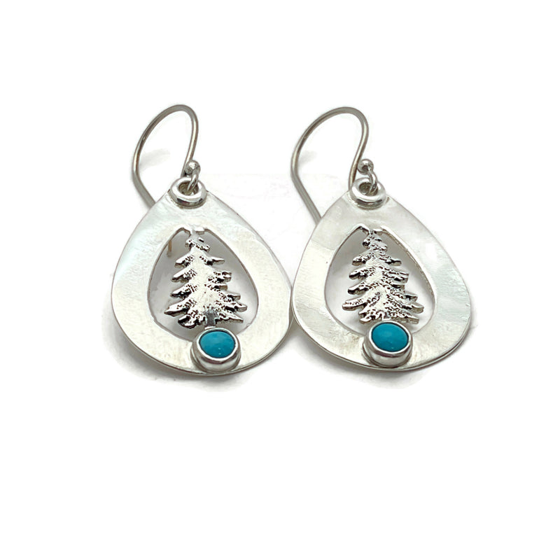 Sterling Silver Pine Tree Earrings with Sleeping Beauty Turquoise