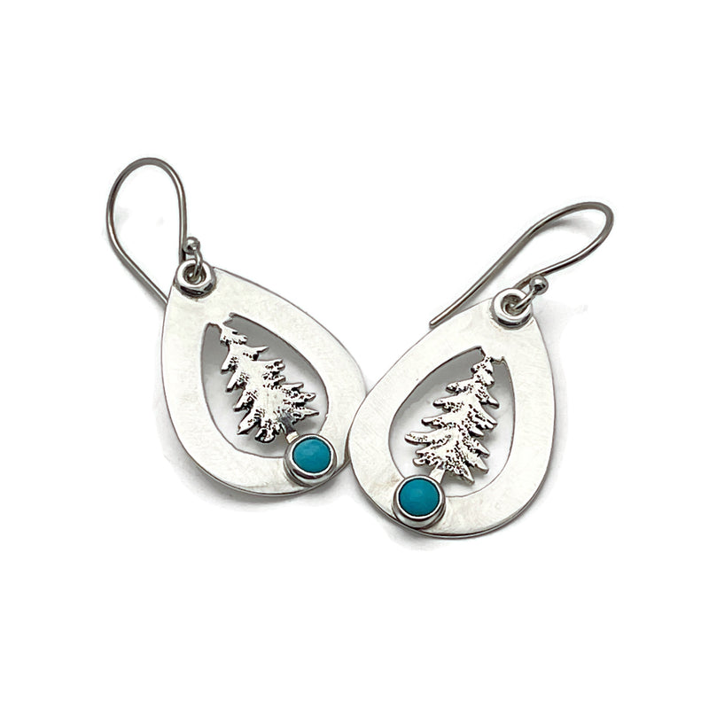 Sterling Silver Pine Tree Earrings with Sleeping Beauty Turquoise
