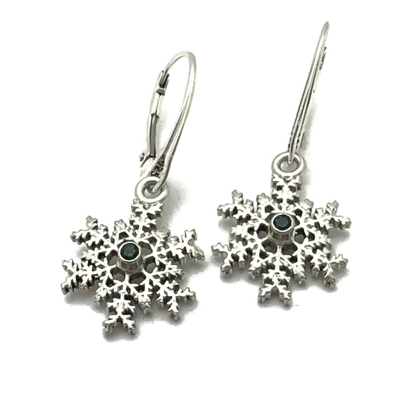 Sterling Silver Snowflake Earrings with London Blue Topaz Gemstones