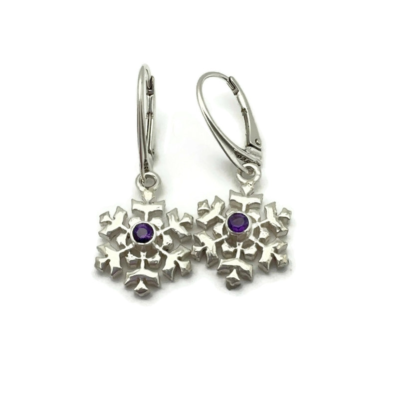 Sterling Silver Snowflake Earrings with Amethyst Gemstones