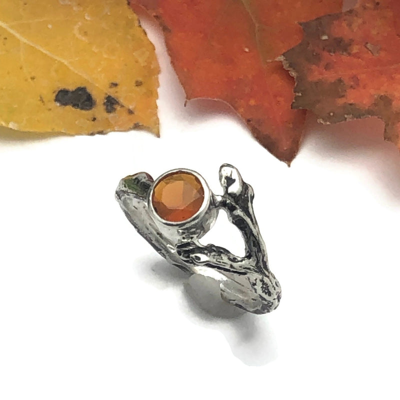 Sterling Silver Twig Ring with Lake County, Oregon Fire Opal Size 7