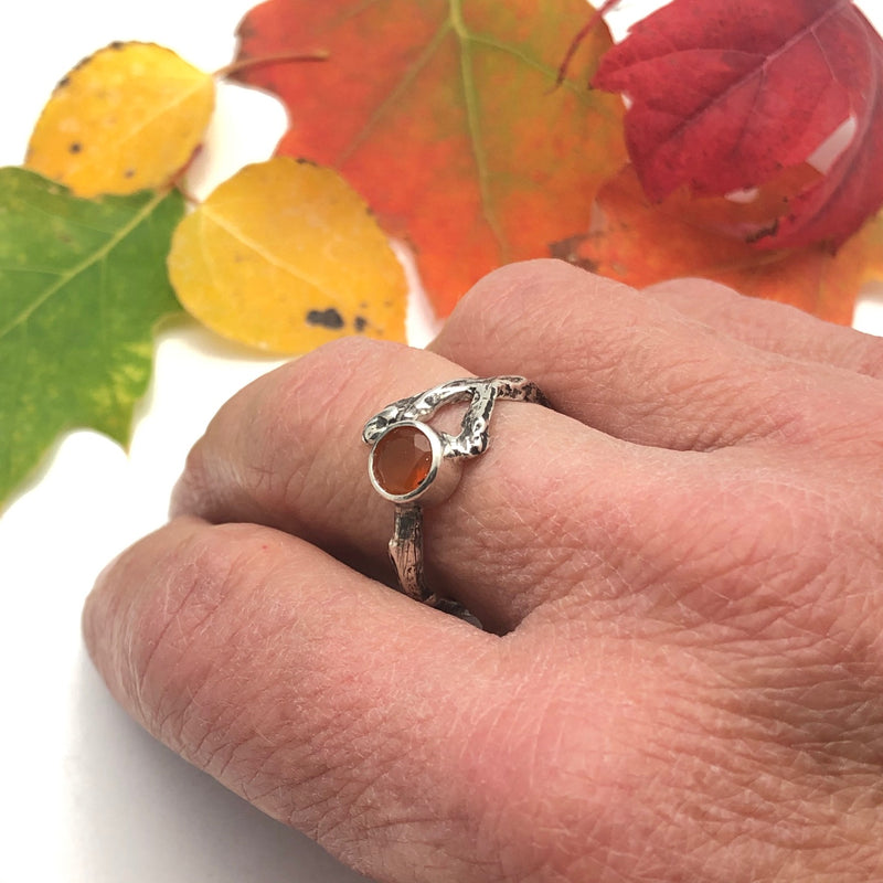 Sterling Silver Twig Ring with Lake County, Oregon Fire Opal Size 7