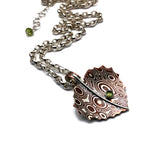 Mokume Gane Aspen Leaf Necklace with Peridot Gemstone
