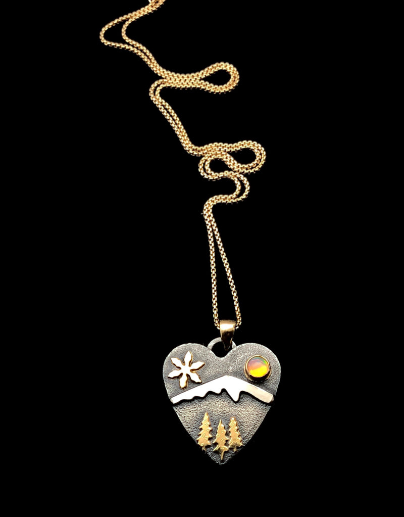 Alpine Heart - Medium Size - Let It Snow - Sterling Silver with 18k and 14k Gold