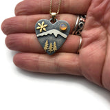Alpine Heart - Medium Size - Let It Snow - Sterling Silver with 18k and 14k Gold