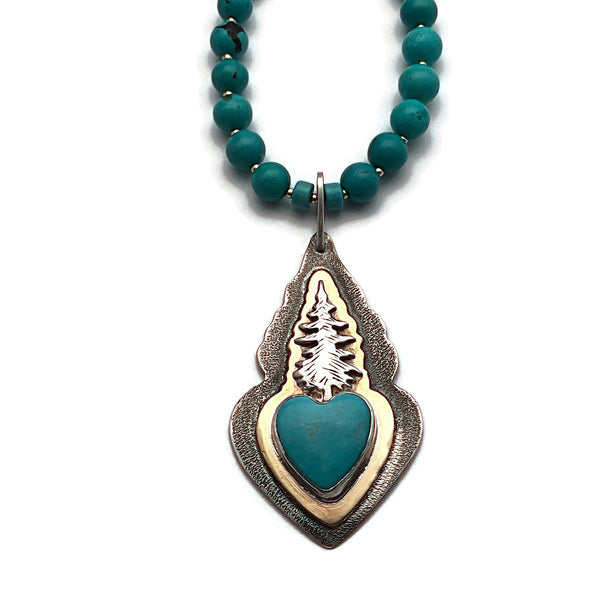 Love Grows - Mixed Metals Pine Tree and Turquoise Heart